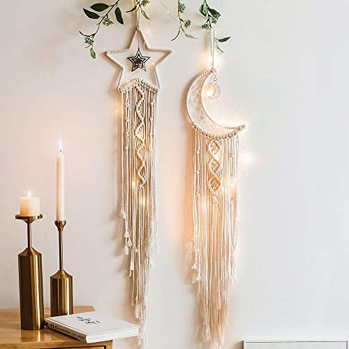 Boho Star Moon Macrame Dreamcatcher 2pcs