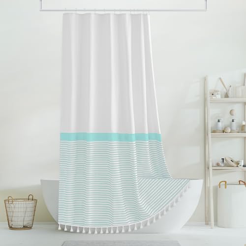 Shower Curtain Striped with Tassels  Ombre Bathroom Shower Curtain Set with Rings, 72x72