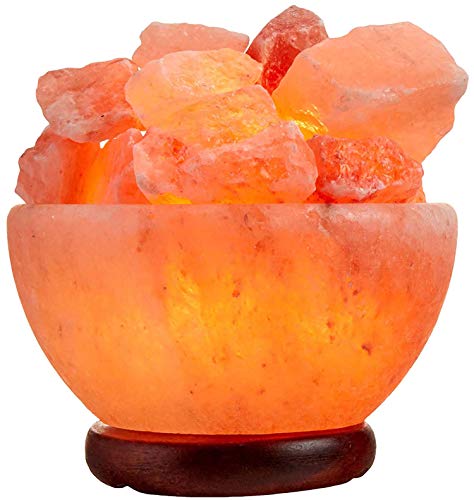 Himalayan Salt Lamp Bowl with Natural Crystal Chunks, Dimmer Cord, and Classic Wood Base