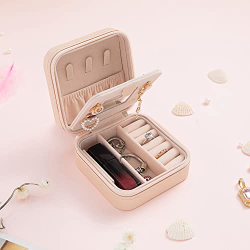 Boho Travel Jewelry Case with Mirror - Small Jewelry Organizer Box for Women, Girls - Cute Gift