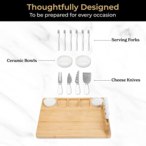 Large Bamboo Charcuterie Board Set - Perfect Mother's Day, Housewarming, and Wedding Gift for Boho Home Chefs