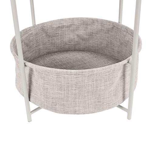 Amazon Basics Round Storage End Table, Side Table with Cloth Basket, White/Heather Gray, 17.7 in x 17.7 in x 18.9 in