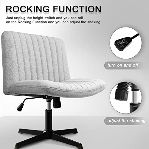 LEMBERI Fabric Padded Desk Chair No Wheels, Armless Wide Swivel,120° Rocking Mid Back Ergonomic Computer Task Vanity Chairs for Office, Home, Make Up,Small Space, Bed Room,Gray