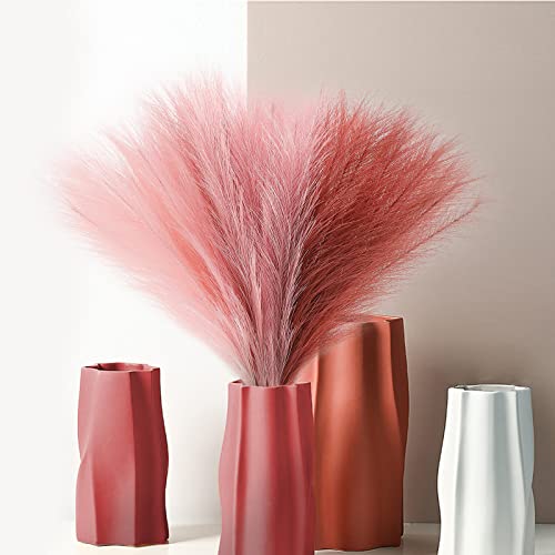 Serwalin Pampas Grass 17.7 Inch 6Pcs, Faux Pampas Pink Pampas Grass Decor, Artificial Small Pampass Grass Fall Boho Decor, Fake Pampas Grass Centerpieces Home Decor Valentine Mother's Day