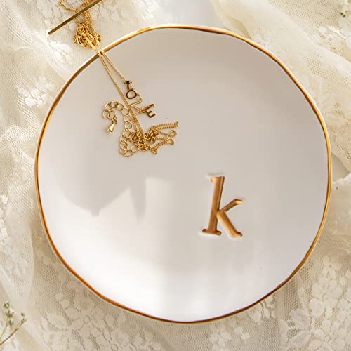 COLLECTIVE HOME - Ceramic Jewelry Tray, Decorative Trinket Dish for Rings Earrings Necklaces Bracelet Watch Keys, Birthday Mother's Day Christmas Gift for Women, 4.75", White Surface (K)