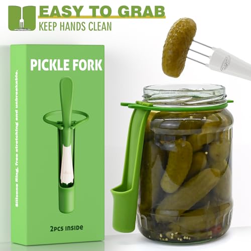 2 Pack Pickle Fork Pickle Grabber Tool-Pickle Picker for the jar, Kitchen Gadgets Pickle Gifts Suitable for Olives Green