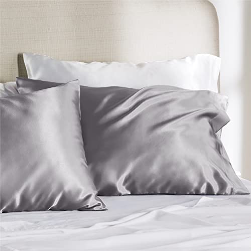 Bedsure Satin Pillowcase for Hair and Skin Queen - Silver Grey Silky Pillowcase 20x30 Inches - Set of 2 with Envelope Closure, Similar to Silk Pillow Cases, Gifts for Women Men
