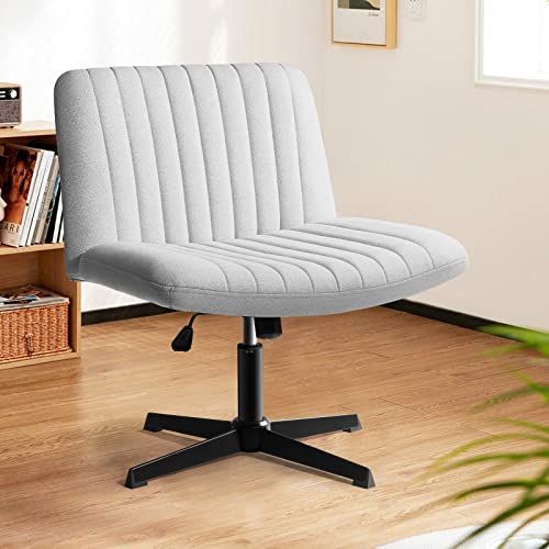 LEMBERI Fabric Padded Desk Chair No Wheels, Armless Wide Swivel,120° Rocking Mid Back Ergonomic Computer Task Vanity Chairs for Office, Home, Make Up,Small Space, Bed Room,Gray