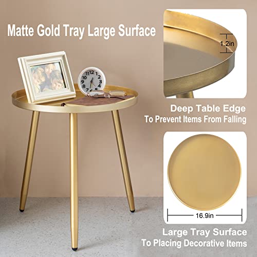 AOJEZOR Gold End Table, Ideal for Any Room-Side Tables Living Room,Bedroom, Gold Plant Stand Balcony, Metal Structure Indoor & Outdoor,Gold Tray with 3 Legs