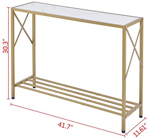 Tajsoon Console Table, entryway Table, Narrow Sofa Table with Shelves, Entrance Table for Hallway, Entryway, Living Room, Foyer, Corridor, Office, Gold & White