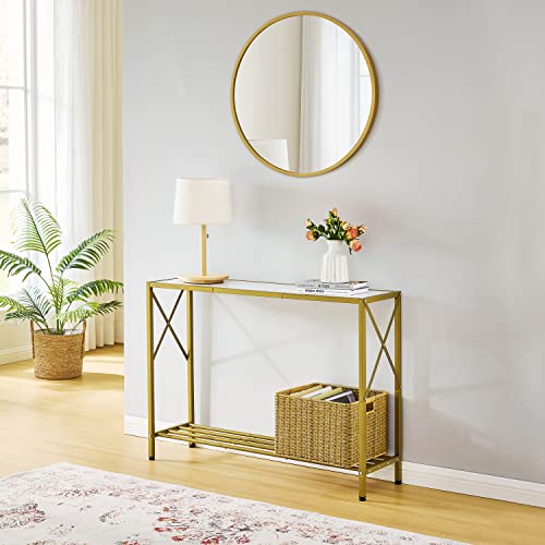 Tajsoon Console Table, entryway Table, Narrow Sofa Table with Shelves, Entrance Table for Hallway, Entryway, Living Room, Foyer, Corridor, Office, Gold & White