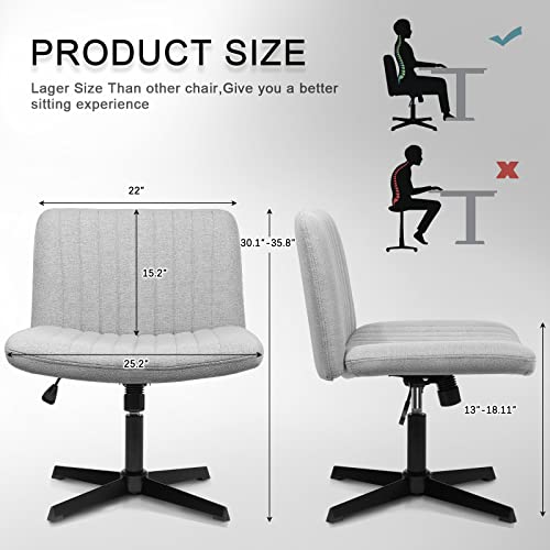 LEMBERI Fabric Padded Desk Chair No Wheels, Armless Wide Swivel,120° Rocking Mid Back Ergonomic Computer Task Vanity Chairs for Office, Home, Make Up,Small Space, Bed Room,Gray