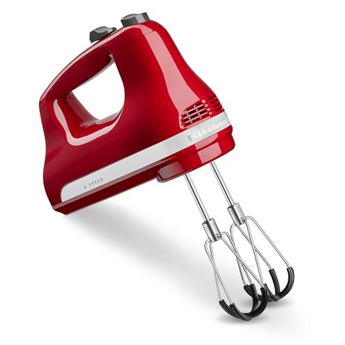 KitchenAid 6 Speed Hand Mixer with Flex Edge Beaters - KHM6118, Empire Red