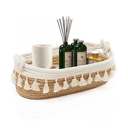 HOSROOME Small Cotton Rope Woven Toilet Paper Baskets for Organizing Decorative Basket for Boho Decor Storage, Bedroom Nursery Livingroom Entryway,Beige