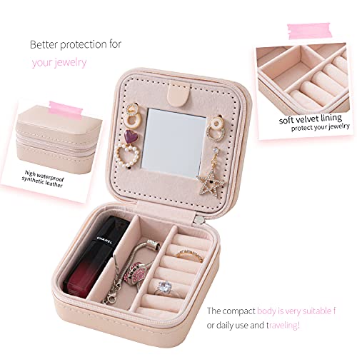 KElofoN Travel jewelry case Travel jewelry box Travel Jewelry Organizer Jewelry holder organizer Small Jewelry Organizer Box Gift for Girls Women with Mirror Christmas gift（Pink）