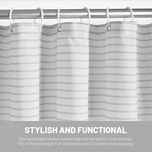 Boho Gray Shower Curtain - 72x72 Inch Farmhouse Linen with Stripes and Tassels for Rustic Bathroom Decor