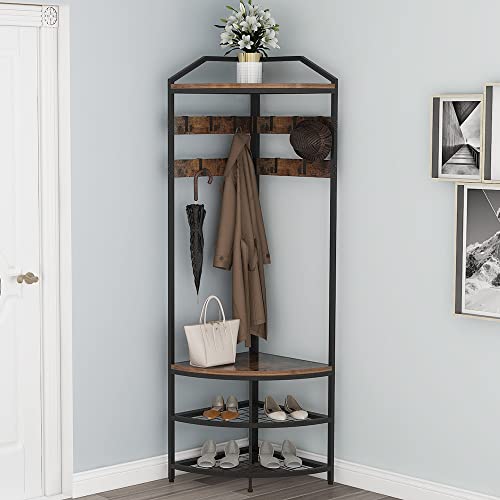 Corner Hall Tree with Shoe Bench & Coat Rack