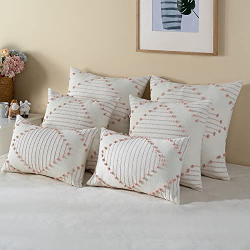 Boho Tufted Pillow Covers 18x18 Set of 2 - Modern Accent for Home