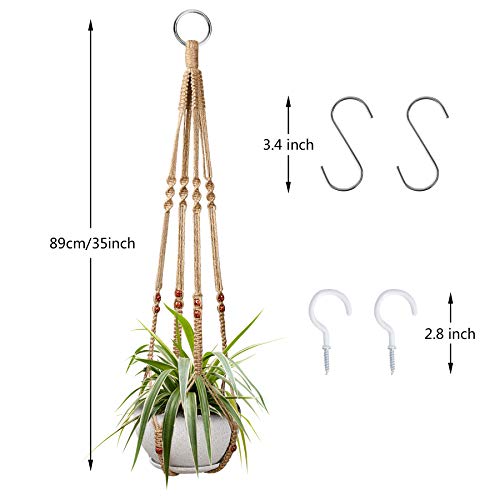 Augshy 2 Pcs Plant Hangers Hanging Plant Holder for Indoor Outdoor Decor Macrame Hanging Planter Basket with 4 Hooks(35 Inch)
