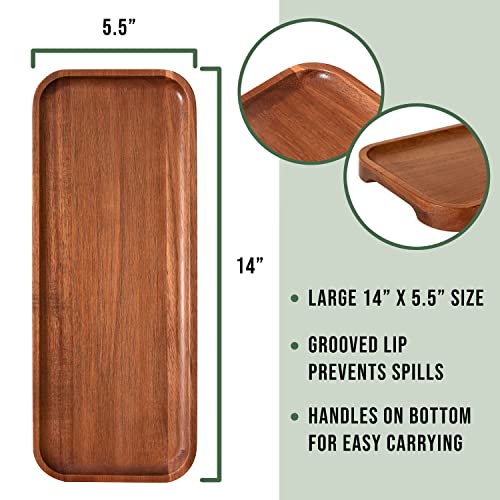 Acacia Wood Serving Trays - Set of 3 Rectangular Platters for Home Decor, Charcuterie, Cheese Board, Appetizers (14 x 5.5 inches)