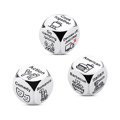 Anniversary Date Night Gifts for Men Women Stocking Stuffers Adults Christmas Valentines Day Gifts Him Her Food Movie 3PCS Dice Decider Funny Birthday Gifts for Boyfriend Husband from Girlfriend Wife