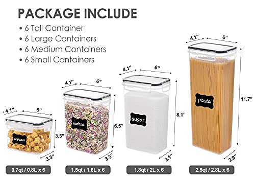 Vtopmart Airtight Food Storage Containers with Lids, 24 pcs Plastic Kitchen and Pantry Organization Canisters for Cereal, Dry Food, Flour and Sugar, BPA Free, Includes 24 Labels