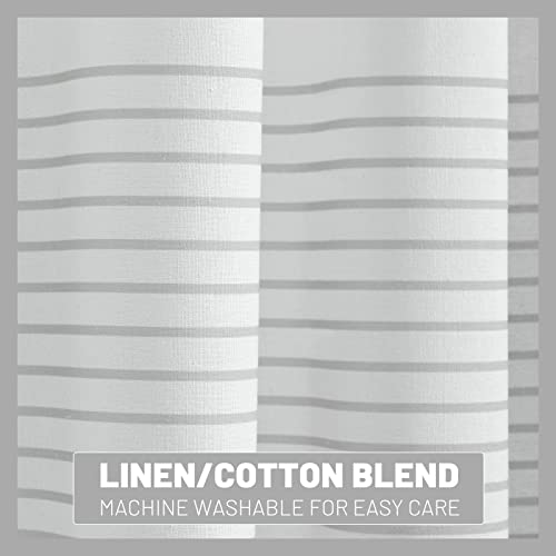 Boho Gray Shower Curtain - 72x72 Inch Farmhouse Linen with Stripes and Tassels for Rustic Bathroom Decor