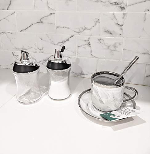 Sugar Dispenser Shaker for Coffee Tea Bar Essentials, 7.5oz Glass Jar with Pour Spout Lid
