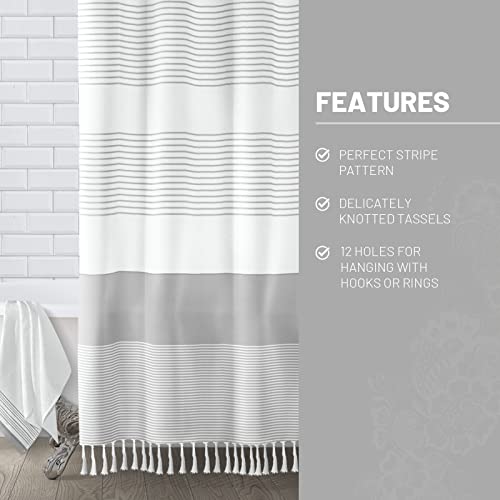 Awellife Boho Gray Shower Curtain for Bathroom Stripe Tassel Shower Curtain 72 X 72 Inches Farmhouse Linen Grey