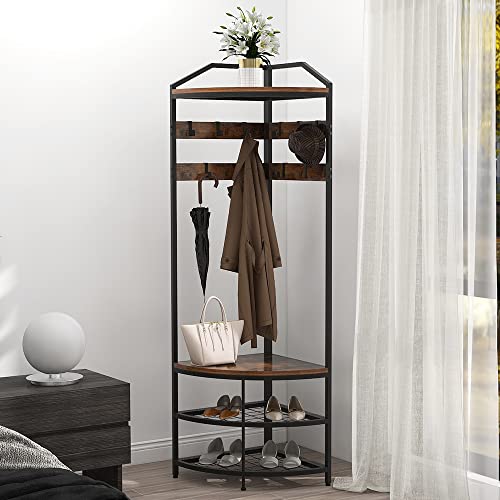 Corner Hall Tree with Shoe Bench & Coat Rack