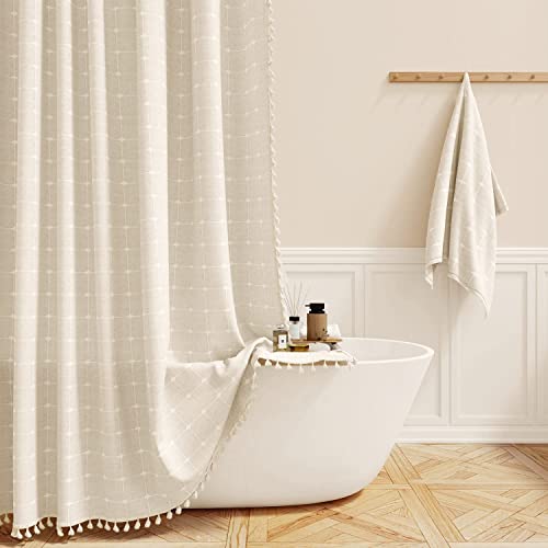 Rustic Boho Farmhouse Shower Curtain with Tassel, Water Repellent