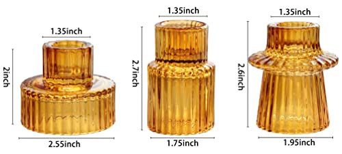 Vixdonos Taper Glass Candlestick Holders Tealight Candle Holders for Table Centerpieces, Wedding Decor and Dinner Party (3 Pcs, Amber)