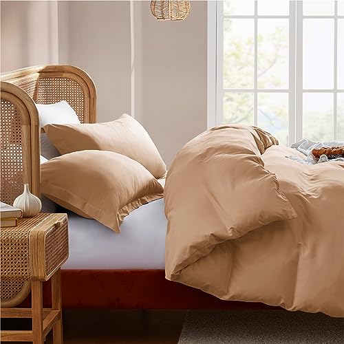 Nestl Mocha Brown Duvet Cover Queen Size - Soft Double Brushed Queen Duvet Cover Set, 3 Piece, with Button Closure, 1 Duvet Cover 90x90 inches and 2 Pillow Shams