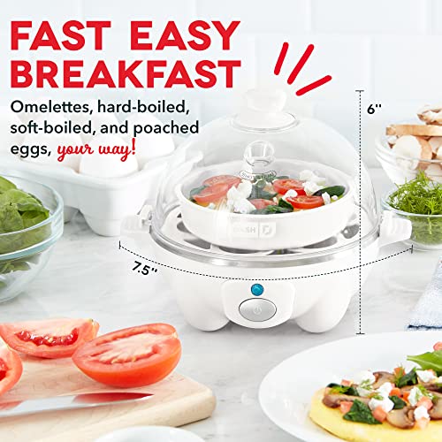 DASH Rapid Egg Cooker: 6 Egg Capacity Electric Egg Cooker for Hard Boiled Eggs, Poached Eggs, Scrambled Eggs, or Omelets with Auto Shut Off Feature - White (DEC005WH)