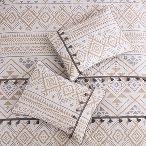 HORIMOTE HOME Boho Style Beige Queen Quilt Set with Tassle, Soft and Lightweight Bedspread for All Season, Full Size Bed Coverlet with 2 Matching Pillow Shams (3 Pieces)