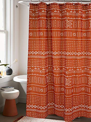 YoKii Mudcloth Fabric Shower Curtain, 72-Inch Ethnic African Inspired Big Arrow Boho Bathroom Shower Curtain Sets Mud Cloth Decor, Heavy Weighted & Waterproof (Rusty Red, 72 x 72)