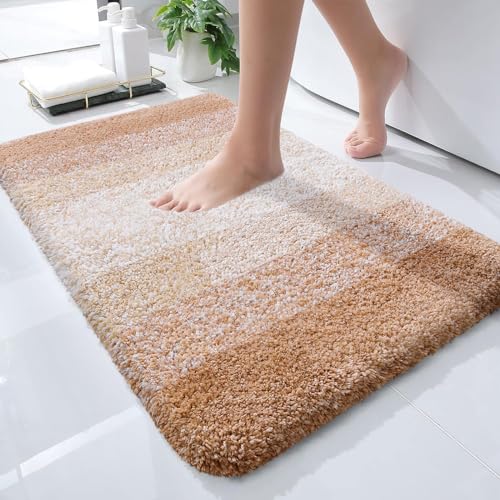 Shaggy Bathroom Rug, 24x16, Extra Soft Microfiber, Absorbent Non-Slip Bath Mat for Tub, Shower, Beige