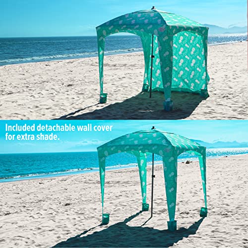 Qipi Beach Cabana - Easy to Set Up Canopy, Waterproof, Portable 6' x Shelter, Included Side Wall, Shade with UPF 50+ UV Protection, Ultimate Sun Umbrella for Kids, Family Pineapple Jungle