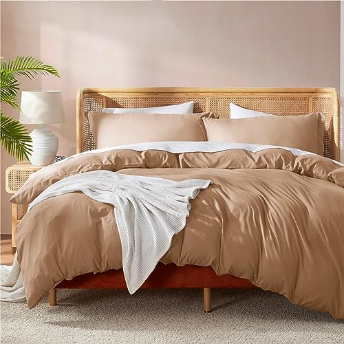 Nestl Mocha Brown Duvet Cover Queen Size - Soft Double Brushed Queen Duvet Cover Set, 3 Piece, with Button Closure, 1 Duvet Cover 90x90 inches and 2 Pillow Shams