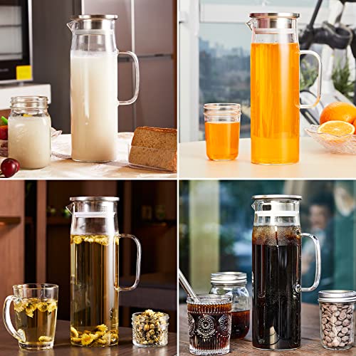 Yirilan glass pitcher,1.5 Litre Glass Jug with Sealed Lid,Beverage Pitcher for Hot/Cold Water,Iced Tea and Juice Drink（with Cup Brush ）