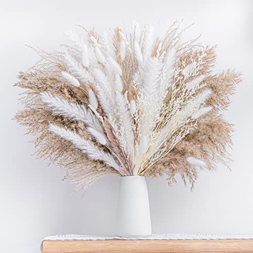 Natural Dried Pampas Grass Boho Home Decor Bouquet Phragmites Dried Flowers Bouquet for Wedding Floral Arrangements Home Decorations (96PCS)