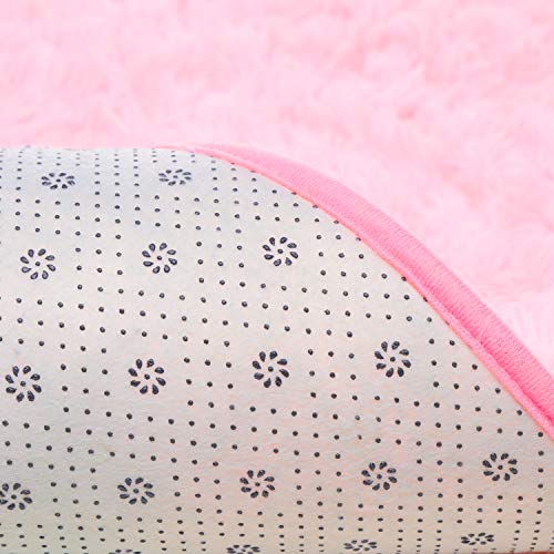 junovo Oval Fluffy Ultra Soft Area Rugs for Bedroom Plush Shaggy Carpet for Kids Room Bedside Nursery Mats, 2.6 x 5.3ft, Pink