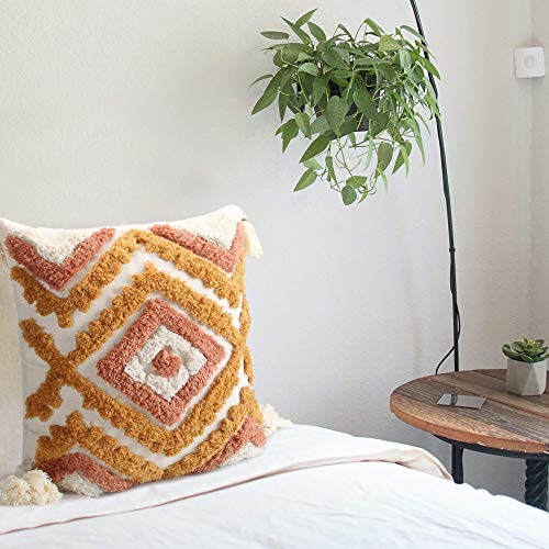 Boho Orange Tassel Throw Pillow Cover 18x18 for Couch Sofa Bedroom Living Room (No Insert, 1Pcs)