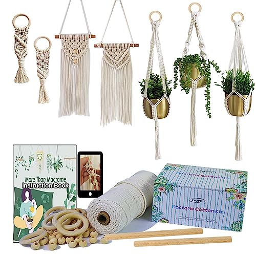 Ewparts Easy Macrame Kits for Adults Beginners Supplier Wood Beads,Rings,Wooden Dowel for Macrame Plant Hangers,Macrame Wall Hanging with Instruction for Macrame Starters