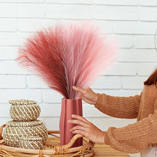 Serwalin Pampas Grass 17.7 Inch 6Pcs, Faux Pampas Pink Pampas Grass Decor, Artificial Small Pampass Grass Fall Boho Decor, Fake Pampas Grass Centerpieces Home Decor Valentine Mother's Day