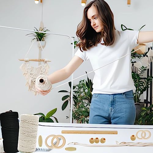 Ewparts Easy Macrame Kits for Adults Beginners Supplier Wood Beads,Rings,Wooden Dowel for Macrame Plant Hangers,Macrame Wall Hanging with Instruction for Macrame Starters