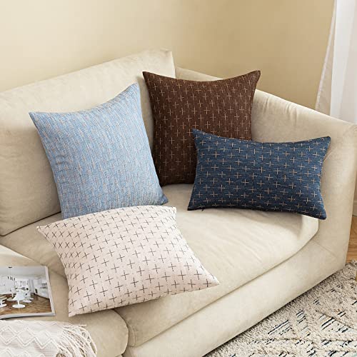 Burlap Linen Throw Pillow Covers, Pack of 2, Modern Farmhouse Rustic Woven Textured Cushion Cover