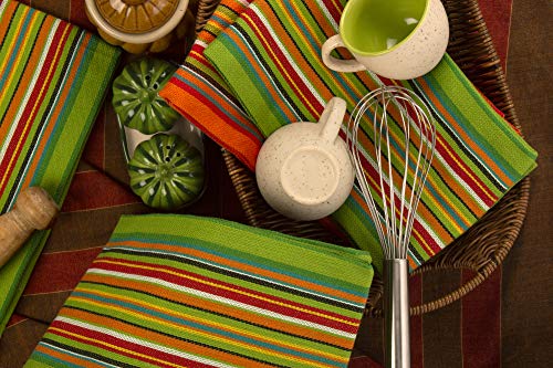 Neolino Kitchen Dish Towels, Salsa Stripe, 100% Natural Absorbent Cotton (Size 28 x 16 inches), Pack of 12-Multi Color