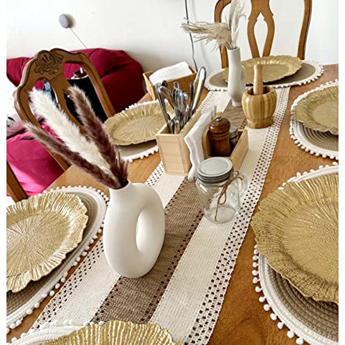 CoFashion Macrame Table Runner 72 Inches Burlap Table Runner Splicing Woven Table Runner with Tassel Beige Table Runner Farmhouse Fall Decor for Dining Room Bedroom Decor Wedding Rustic Bridal Shower