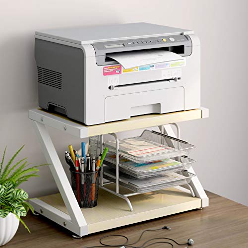 HUANUO Printer Stand, Desktop Stand for Printer, Printer Stand with Storage, Printer Table Organizer, Printer Shelf w/ 2 Tier Tray & Hardware & Steel